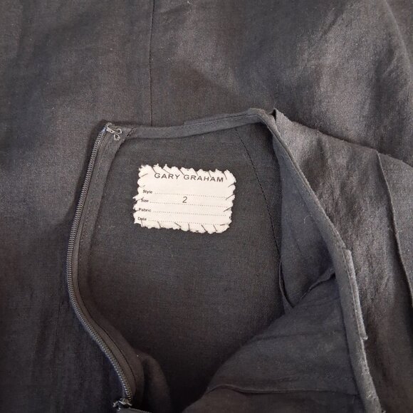 Gary Graham Black Silk Linen Dress Geometric Pleating Crew Neck SZ 2 Avant Garde - Picture 10 of 10